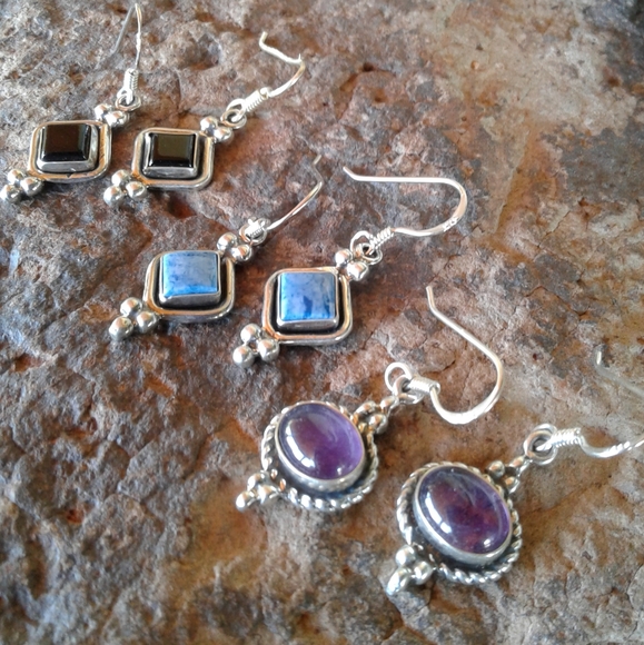 Sterling Silver Set of 3 GEMSTONE Earrings SET - Picture 9 of 9